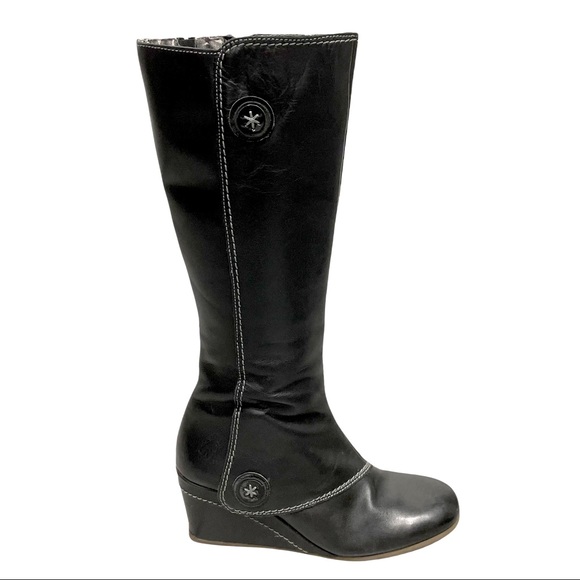 (SOLD) FLY LONDON Tall Knee High Leather Wedge Boot Black 37 - Picture 2 of 10